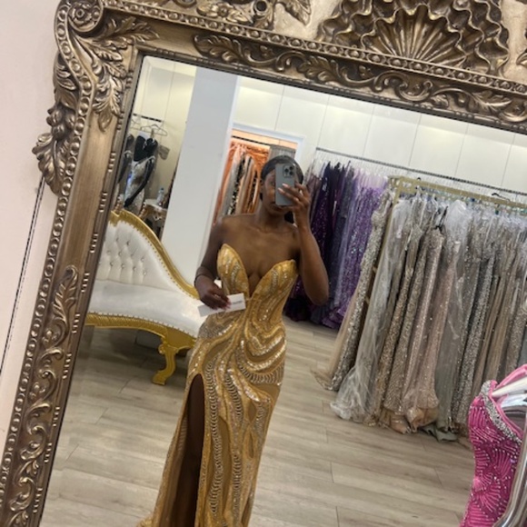 Portia and Scarlett Gold Evening Gown - Picture 2 of 5